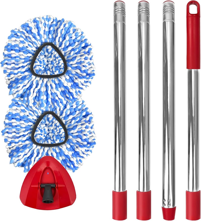 Nuorest Spin Mop Replacement Set for O-Ceda 2-Tank System, Includes 2 Mop Head Replacement, 1 Mop Handle (30-58in Adjustable 4-Section Pole), 1 Spin Base - Image 1